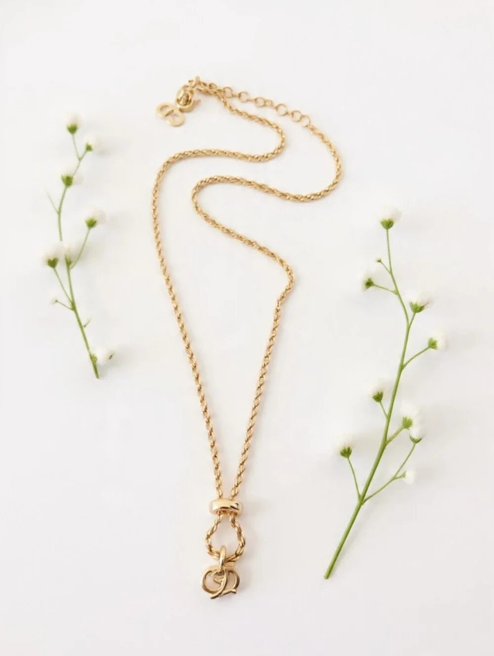 Christian Dior Vintage Gold-Tone CD Knot Necklace ✨